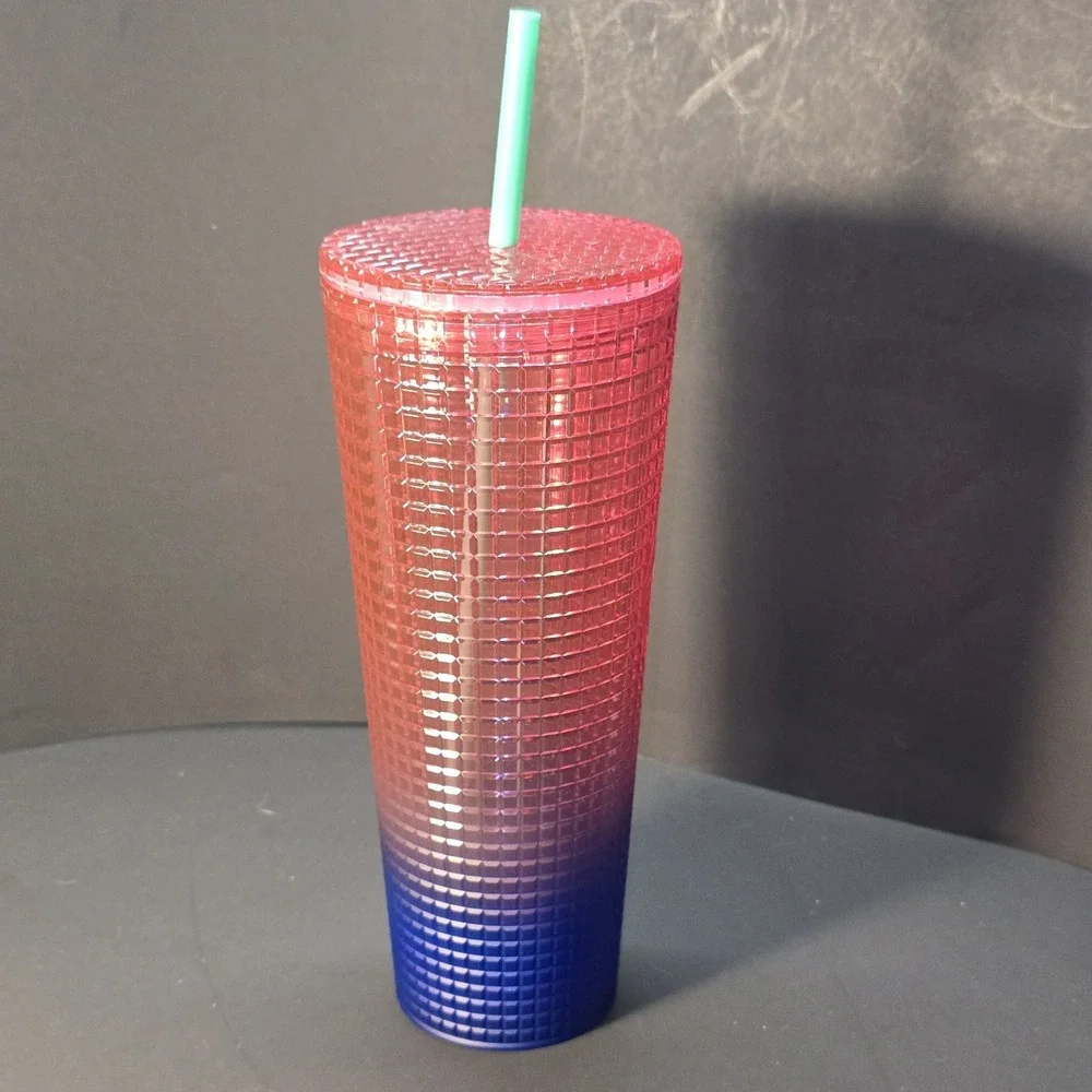 Starbucks 2022 Summer Watermelon Pink & Blue‎ Disco Grid Venti Tumbler 24oz NWT
